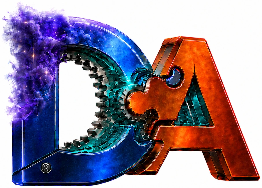 The Dreams Assembly interlocking D and A, with dream particles and assembly gears